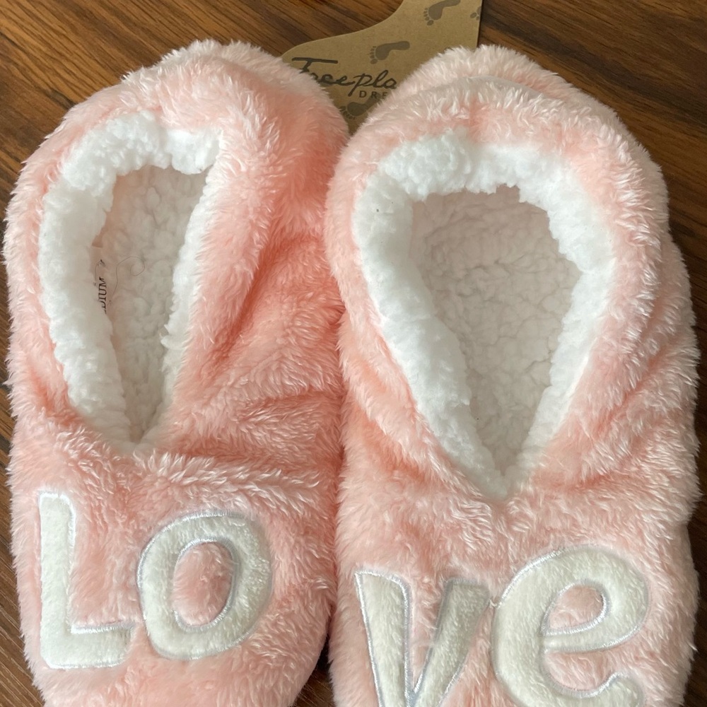 Pink Fuzzy Slippers with 'Love' Embroidery